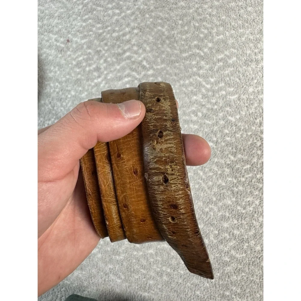 Rewards Belt Brown Ostrich  44 Extra Long Leather Hammered NO BUCKLE‎